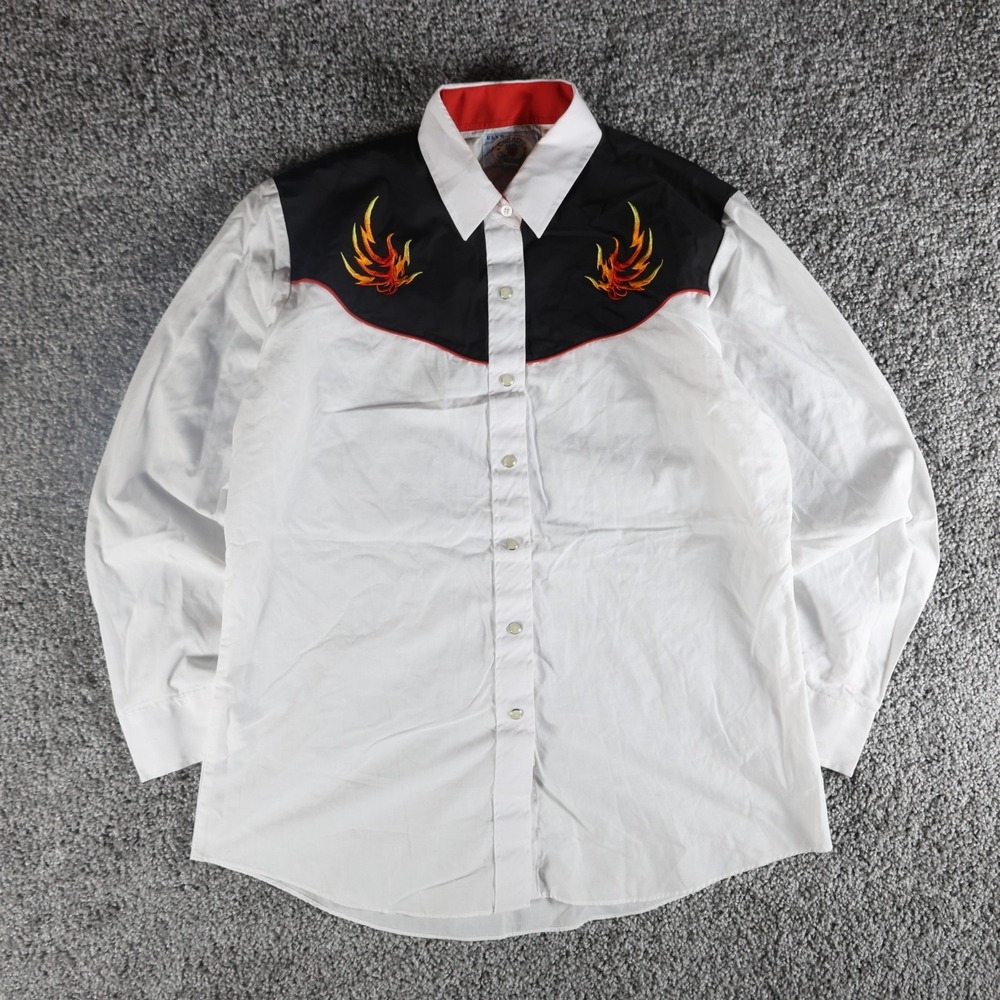 Vintage Country Charmers Men's Medium Western Pearl Snap Shirt Embroidered Phoen